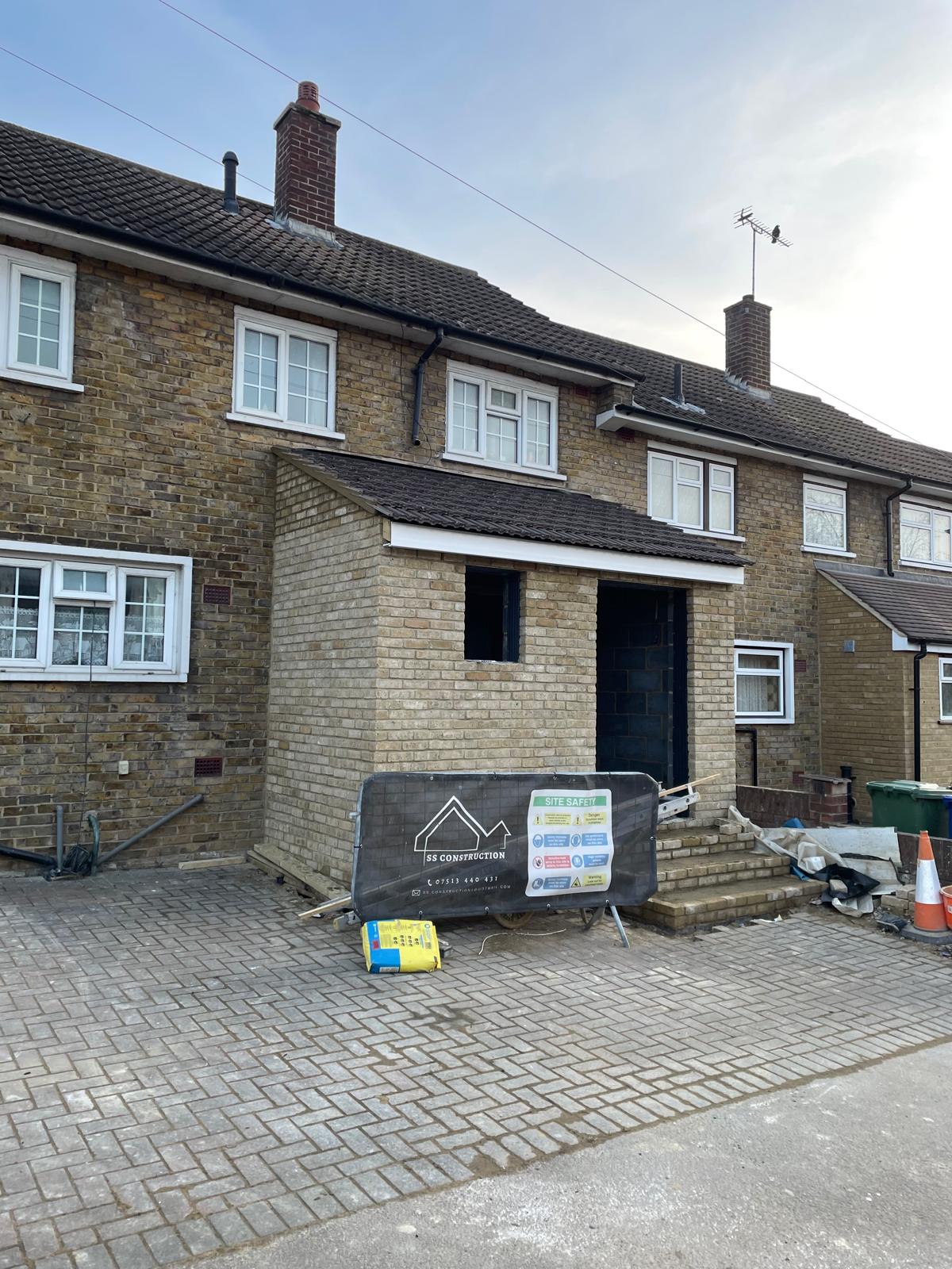 Brickwork on a porch extension
